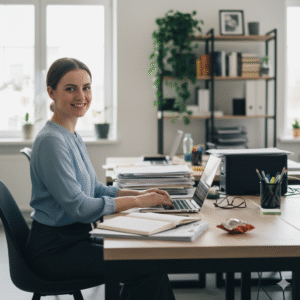 Kvinna som tar hand om avtalshantering